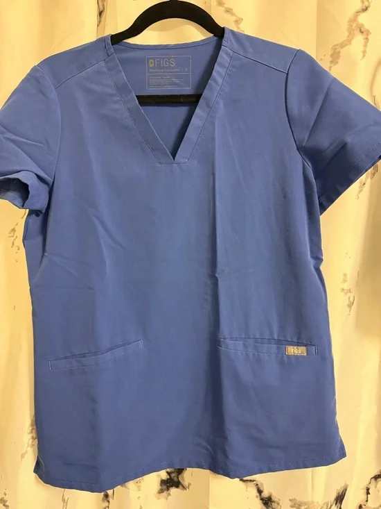 Figs Royal Blue Casma 2-pocket Scrub Top and Yola 11-pocket Scrub Pants. Size S - Picture 3 of 8